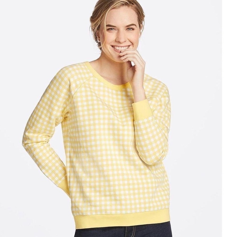 Draper James Yellow Gingham Raglan French Terry Sweatshirt Small Womens Check